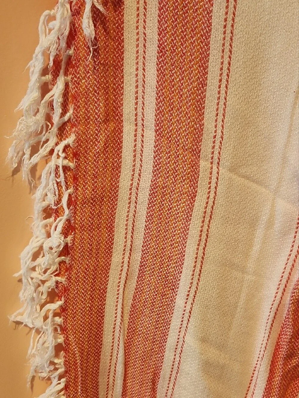 Striped Orange and White Tassel Scarf